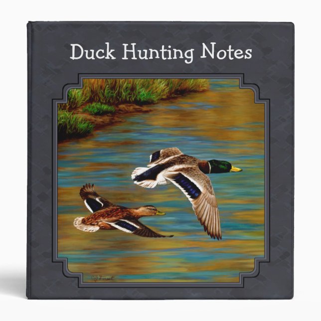 Flying Wild Ducks Charcoal Gray 3 Ring Binder (Front)