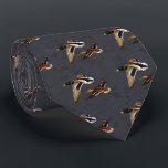 Flying Wild Ducks Charcoal Gray Tie<br><div class="desc">Male and female mallard ducks in flight. Accented by a masculine gray patterned background just right for the outdoorsman you know.</div>