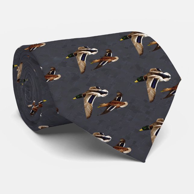 Flying Wild Ducks Charcoal Gray Tie (Rolled)