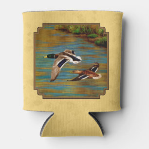 Flying Wild Ducks Yellow Can Cooler