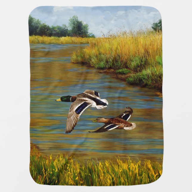 Flying Wild Mallard Ducks Baby Blanket (Front)