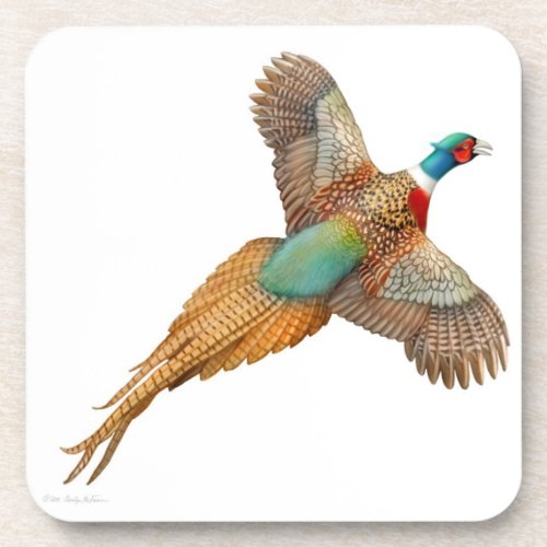 Flying Wild Ringneck Pheasant Cork Coaster