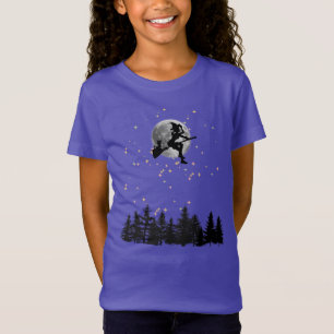Flying Witch Above Forest on a Full Moon Night T-Shirt