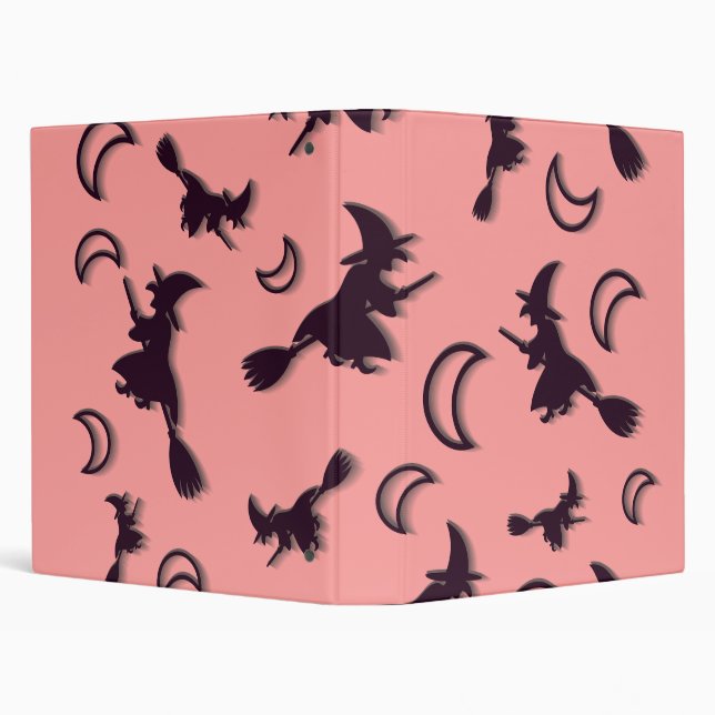 Flying witch among half moon at Halloween night 3D 3 Ring Binder (Background)