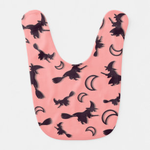 Flying witch among half moon at Halloween night 3D Baby Bib