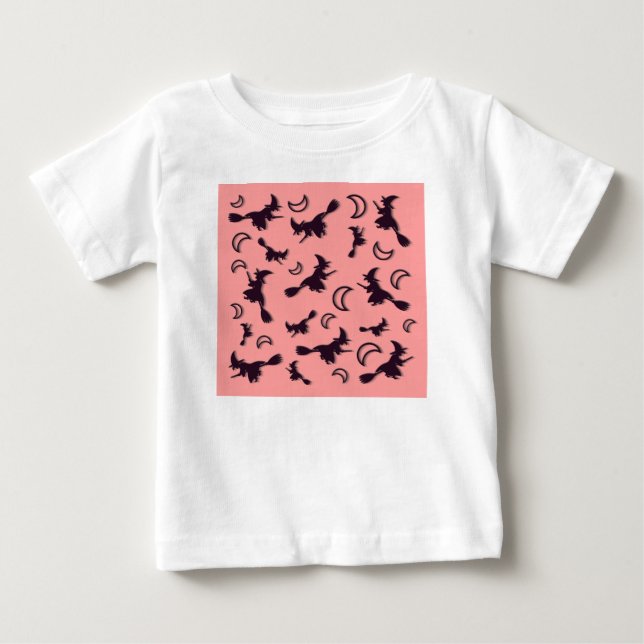Flying witch among half moon at Halloween night 3D Baby T-Shirt (Front)
