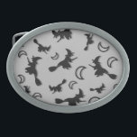 Flying witch among half moon at Halloween night 3D Belt Buckle<br><div class="desc">Flying witch among crescent silhouette at Halloween night on green</div>