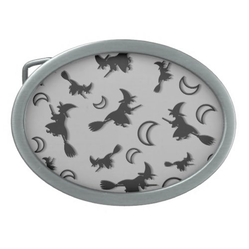 Flying witch among half moon at Halloween night 3D Belt Buckle