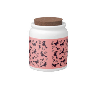 Flying witch among half moon at Halloween night 3D Candy Jar