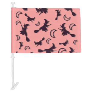 Flying witch among half moon at Halloween night 3D Car Flag