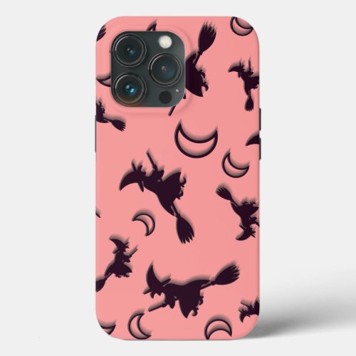 Flying witch among half moon at Halloween night 3D iPhone 13 Pro Case