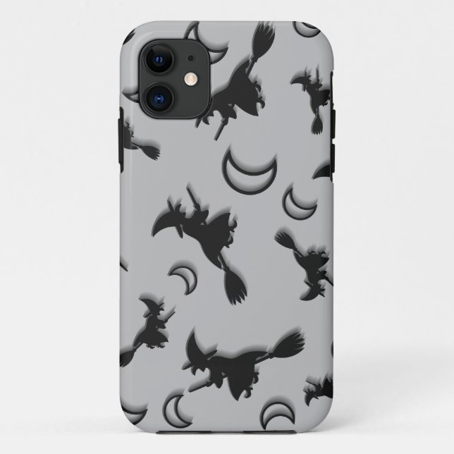 Flying witch among half moon at Halloween night 3D Case-Mate iPhone Case (Back)