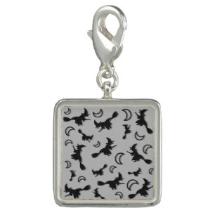 Flying witch among half moon at Halloween night 3D Charm