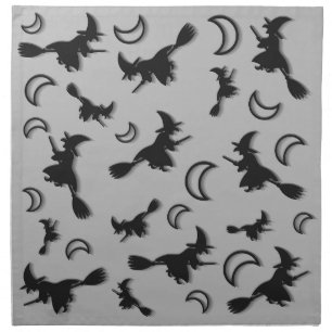 Flying witch among half moon at Halloween night 3D Cloth Napkin