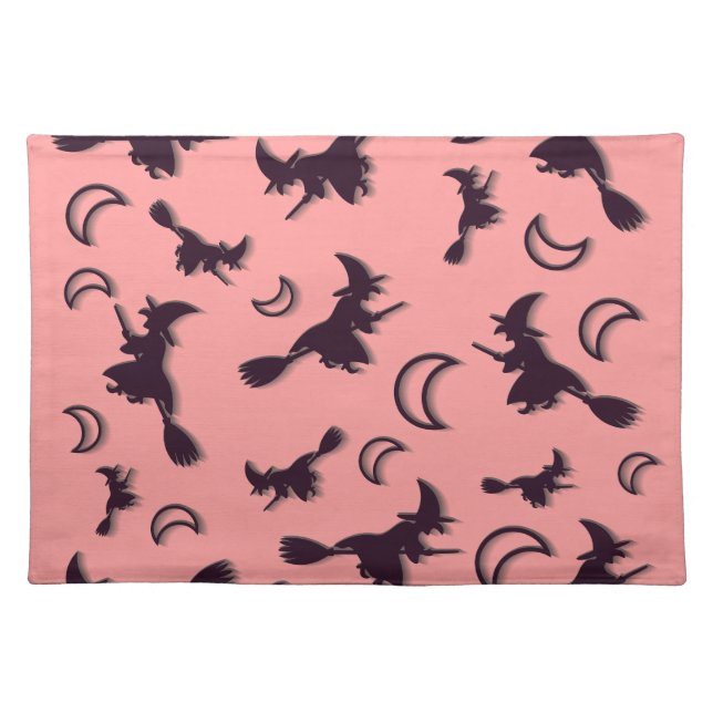 Flying witch among half moon at Halloween night 3D Cloth Placemat (Front)