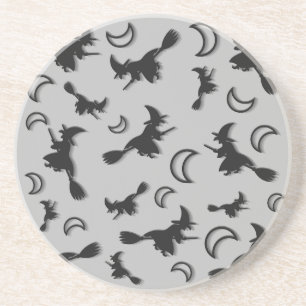 Flying witch among half moon at Halloween night 3D Coaster