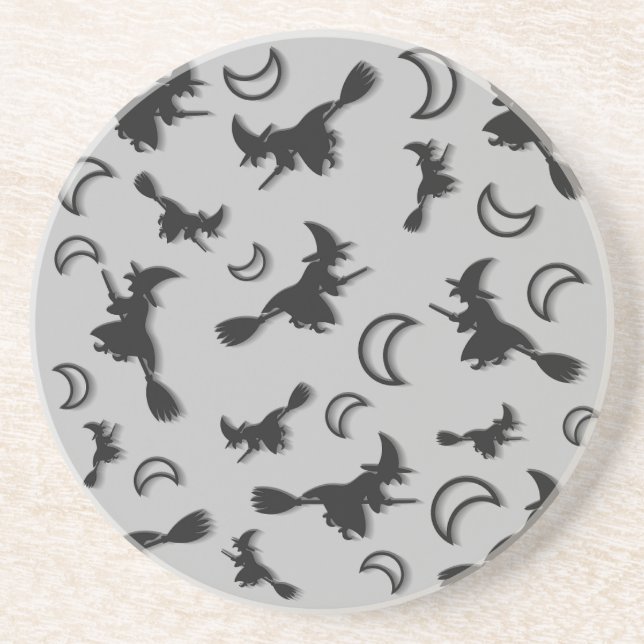 Flying witch among half moon at Halloween night 3D Coaster (Front)
