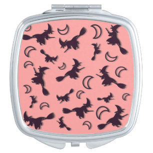 Flying witch among half moon at Halloween night 3D Compact Mirror