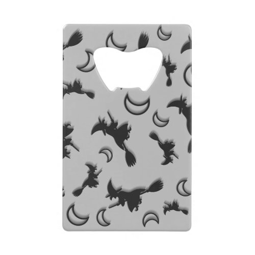 Flying witch among half moon at Halloween night 3D Credit Card Bottle Opener