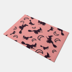Flying witch among half moon at Halloween night 3D Doormat