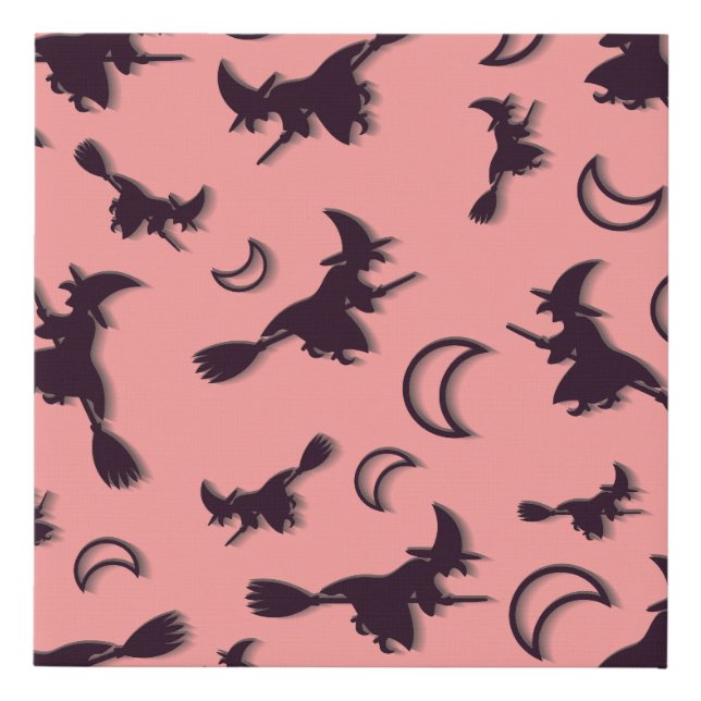 Flying witch among half moon at Halloween night 3D Faux Canvas Print (Front)
