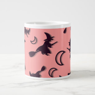 Flying witch among half moon at Halloween night 3D Giant Coffee Mug