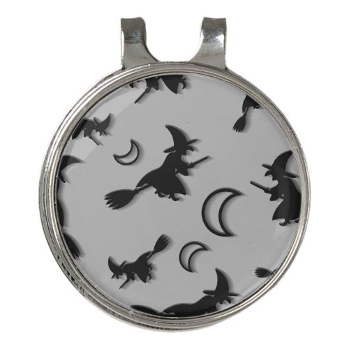 Flying witch among half moon at Halloween night 3D Golf Hat Clip