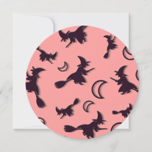 Flying witch among half moon at Halloween night 3D Invitation