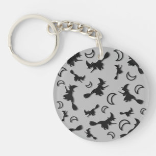 Flying witch among half moon at Halloween night 3D Keychain