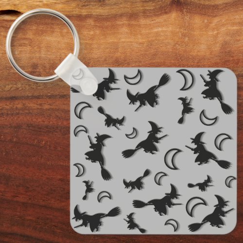 Flying witch among half moon at Halloween night 3D Keychain