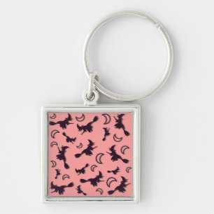 Flying witch among half moon at Halloween night 3D Keychain