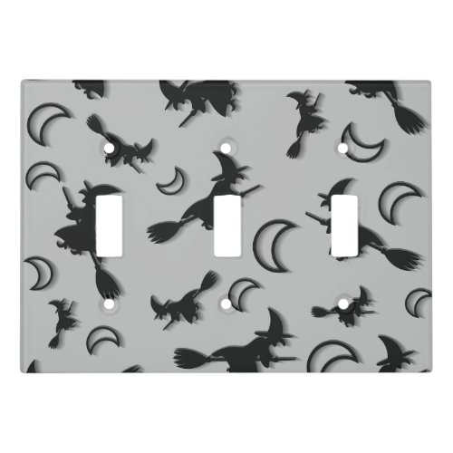 Flying witch among half moon at Halloween night 3D Light Switch Cover