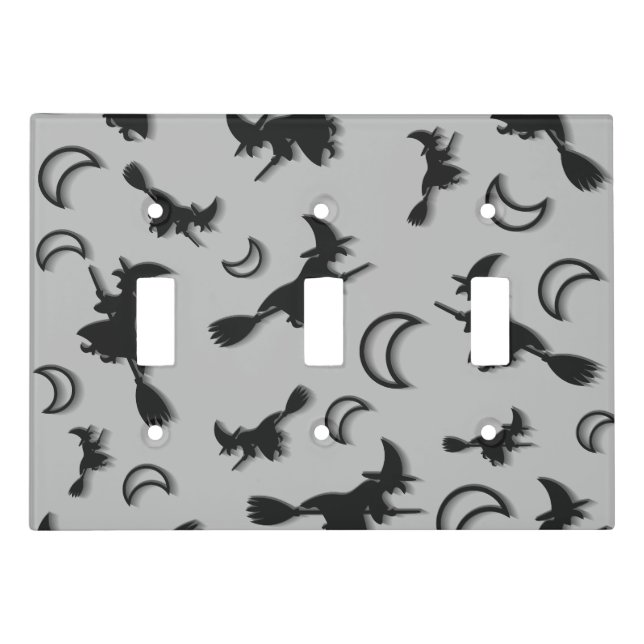 Flying witch among half moon at Halloween night 3D Light Switch Cover (Front)