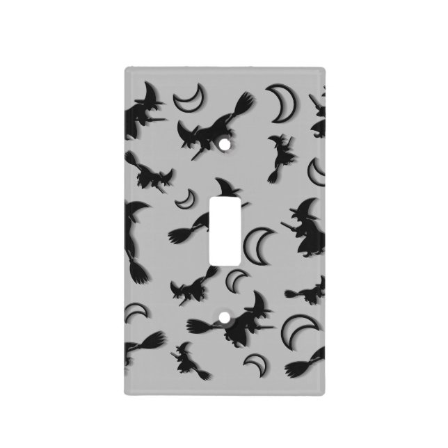 Flying witch among half moon at Halloween night 3D Light Switch Cover (Front)