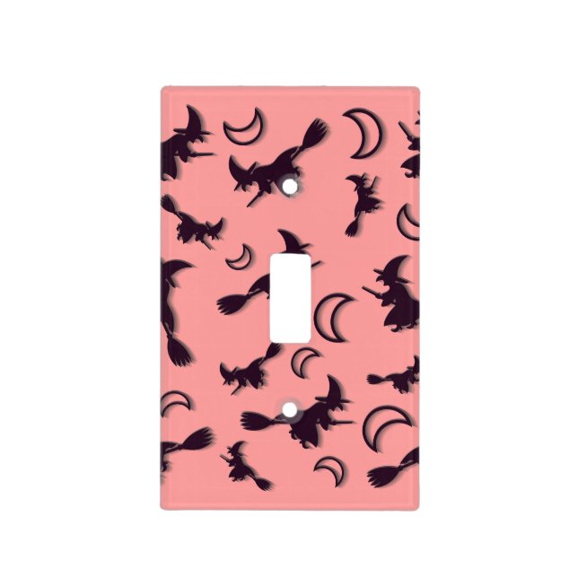 Flying witch among half moon at Halloween night 3D Light Switch Cover (Front)
