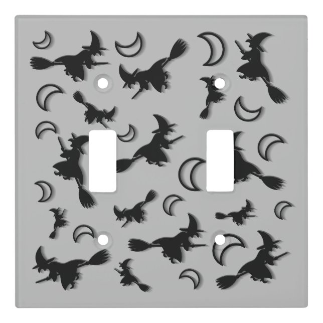 Flying witch among half moon at Halloween night 3D Light Switch Cover (Front)