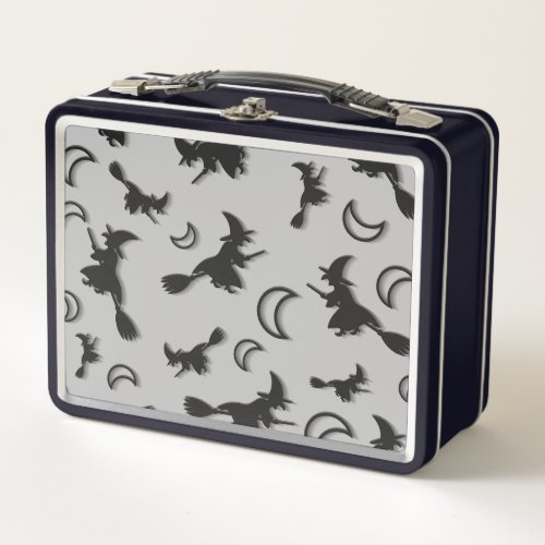 Flying witch among half moon at Halloween night 3D Metal Lunch Box