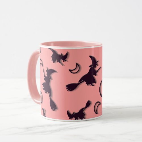 Flying witch among half moon at Halloween night 3D Mug