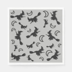 Flying witch among half moon at Halloween night 3D Napkins