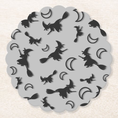 Flying witch among half moon at Halloween night 3D Paper Coaster