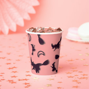 Flying witch among half moon at Halloween night 3D Paper Cups
