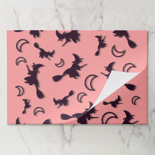 Flying witch among half moon at Halloween night 3D Paper Pad