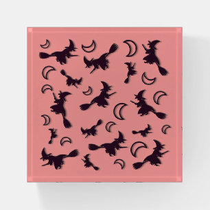 Flying witch among half moon at Halloween night 3D Paperweight