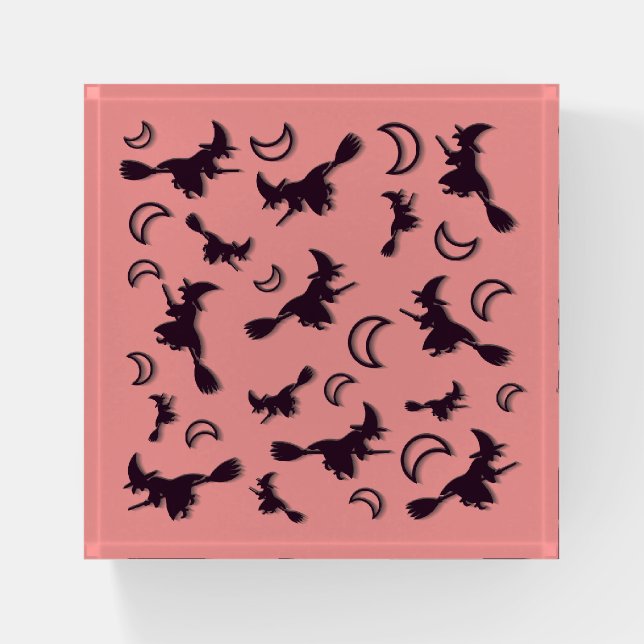 Flying witch among half moon at Halloween night 3D Paperweight (Front)