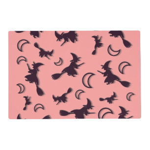 Flying witch among half moon at Halloween night 3D Placemat