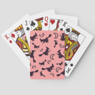 Flying witch among half moon at Halloween night 3D Poker Cards