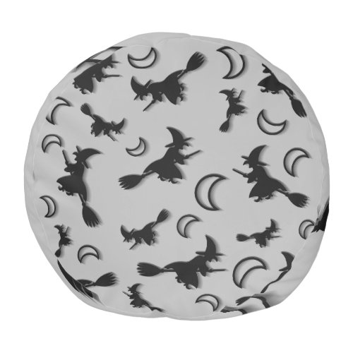 Flying witch among half moon at Halloween night 3D Pouf
