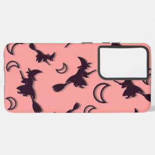 Flying witch among half moon at Halloween night 3D Samsung Galaxy S21 Ultra Case