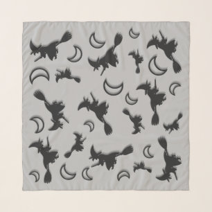 Flying witch among half moon at Halloween night 3D Scarf