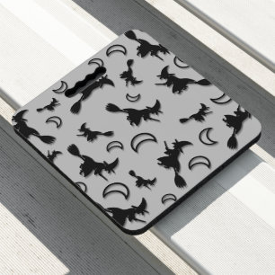 Flying witch among half moon at Halloween night 3D Seat Cushion